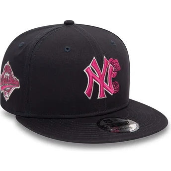 New Era Flat Brim Pink Logo 9FIFTY Seasonal Flower New York Yankees MLB Navy Blue Snapback Cap