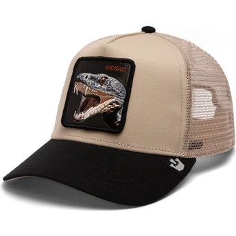 Gorra trucker beige y negra serpiente The Vicious Snake Eco Brutalism The Farm de Goorin Bros.