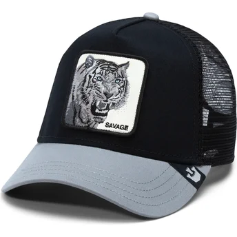 Goorin Bros. Svart och grå truckerkeps med tiger The Savage Tiger Big Cats The Farm.