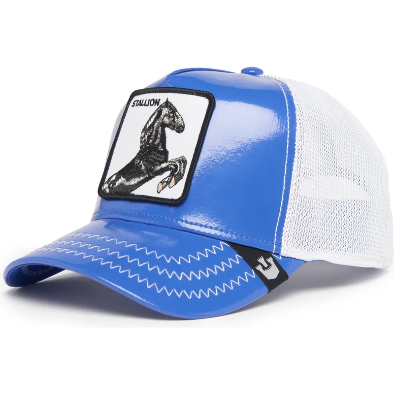 trucker-cap-blau-und-weiss-pferd-stallion-horsepower-puff-patent-the-farm-von-goorin-bros