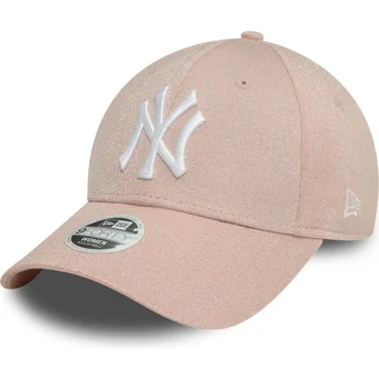Cappellino curvo rosa regolabile da donna 9FORTY Glitter dei New York Yankees MLB di New Era