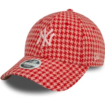 Rosa verstellbare Curved Cap für Damen 9FORTY Houndstooth der New York Yankees MLB von New Era
