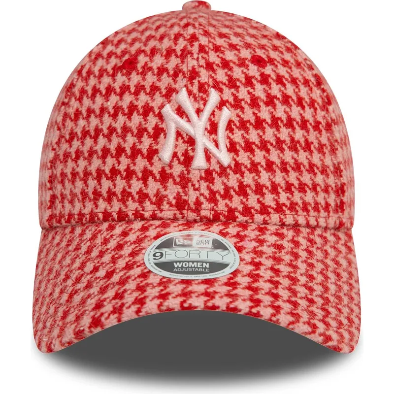 rozowa-regulowana-czapka-z-zakrzywionym-daszkiem-dla-kobiet-9forty-houndstooth-new-york-yankees-mlb-new-era