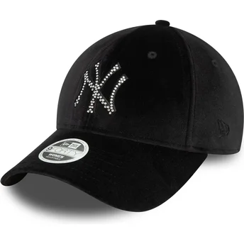 Casquette courbée noire ajustable pour femme 9FORTY Velour Diamante New York Yankees MLB New Era