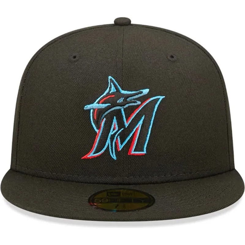 cappello-piatto-nero-aderente-59fifty-ac-perf-dei-miami-marlins-mlb-di-new-era