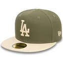 casquette-plate-verte-et-beige-ajustee-59fifty-side-patch-los-angeles-dodgers-mlb-new-era