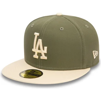 Gorra plana verde y beige ajustada 59FIFTY Side Patch de Los Angeles Dodgers MLB de New Era