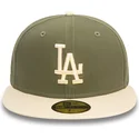 casquette-plate-verte-et-beige-ajustee-59fifty-side-patch-los-angeles-dodgers-mlb-new-era