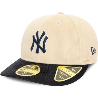 New Era Curved Brim 59FIFTY Low Profile Cord New York Yankees MLB Beige and Navy Blue Fitted Cap