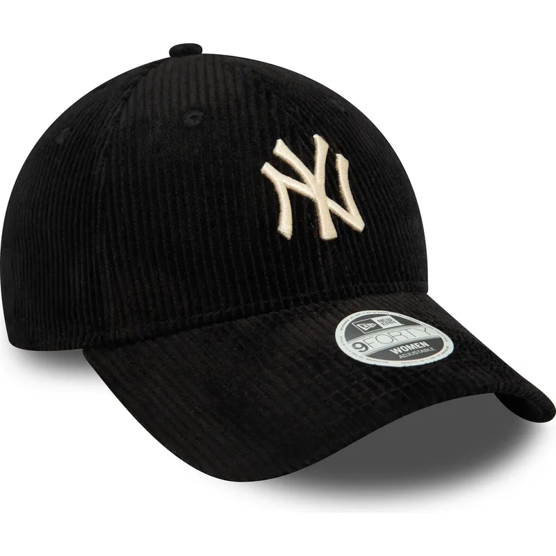 czarna-zakrzywiona-czapka-z-daszkiem-z-regulacja-dla-kobiet-z-bezowym-logo-9forty-cord-new-york-yankees-mlb-od-new-era
