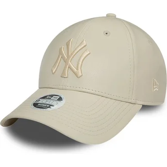 Casquette courbée beige ajustable pour femme avec logo beige 9FORTY PU New York Yankees MLB New Era