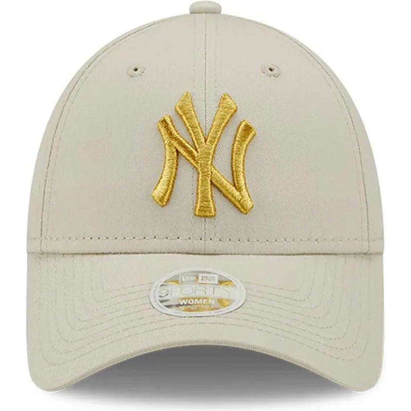 cappello-beige-regolabile-da-donna-con-logo-dorato-9forty-metallic-logo-dei-new-york-yankees-mlb-di-new-era