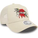 casquette-trucker-beige-pour-femme-9forty-e-frame-flower-bird-new-era