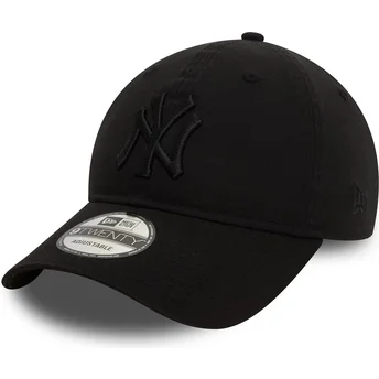 New Era Curved Brim Black Logo 9TWENTY Washed New York Yankees MLB Black Adjustable Cap