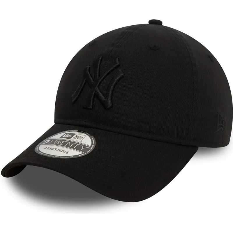 schwarze-verstellbare-kappe-mit-gebogenem-schirm-und-schwarzem-logo-9twenty-washed-der-new-york-yankees-mlb-von-new-era
