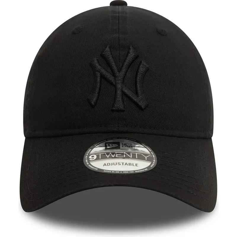 schwarze-verstellbare-kappe-mit-gebogenem-schirm-und-schwarzem-logo-9twenty-washed-der-new-york-yankees-mlb-von-new-era