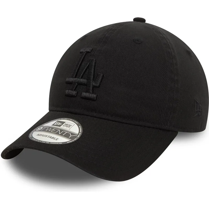 verstellbare-schwarze-curved-cap-mit-schwarzem-logo-9twenty-washed-von-los-angeles-dodgers-mlb-von-new-era