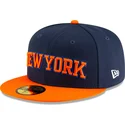 gorra-plana-azul-marino-y-naranja-ajustada-59fifty-statement-de-new-york-knicks-nba-de-new-era