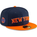 casquette-plate-bleue-marine-et-orange-ajustee-59fifty-statement-new-york-knicks-nba-new-era