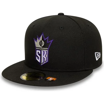 Cappello piatto nero aderente 59FIFTY Classic dei Sacramento Kings NBA di New Era