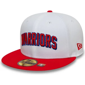 Casquette plate blanche et rouge ajustée 59FIFTY Classic Golden State Warriors NBA New Era