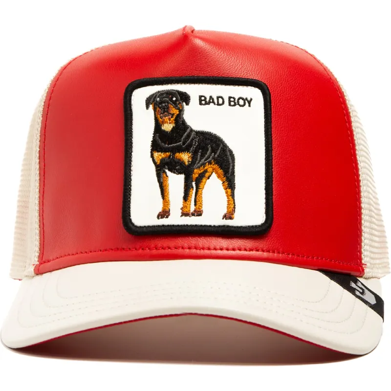 cappello-trucker-rosso-e-bianco-cane-rottweiler-bad-shleather-boy-the-farm-di-goorin-bros