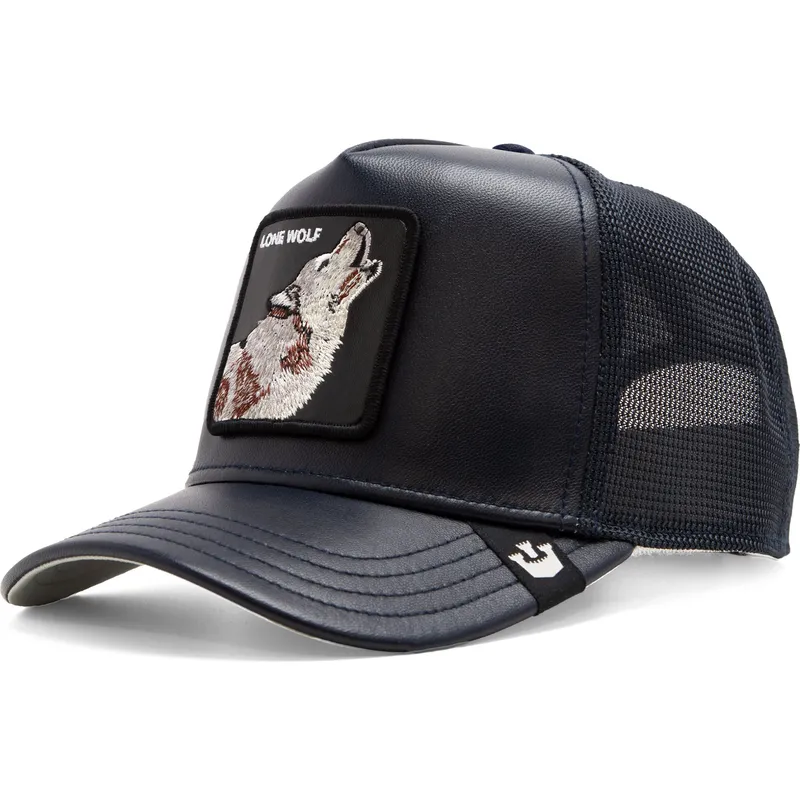 marineblaue-trucker-kappe-lone-shleather-wolf-the-farm-mit-wolf-von-goorin-bros