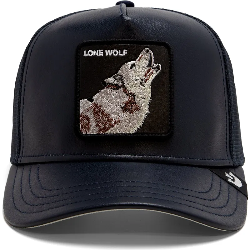 marineblaue-trucker-kappe-lone-shleather-wolf-the-farm-mit-wolf-von-goorin-bros