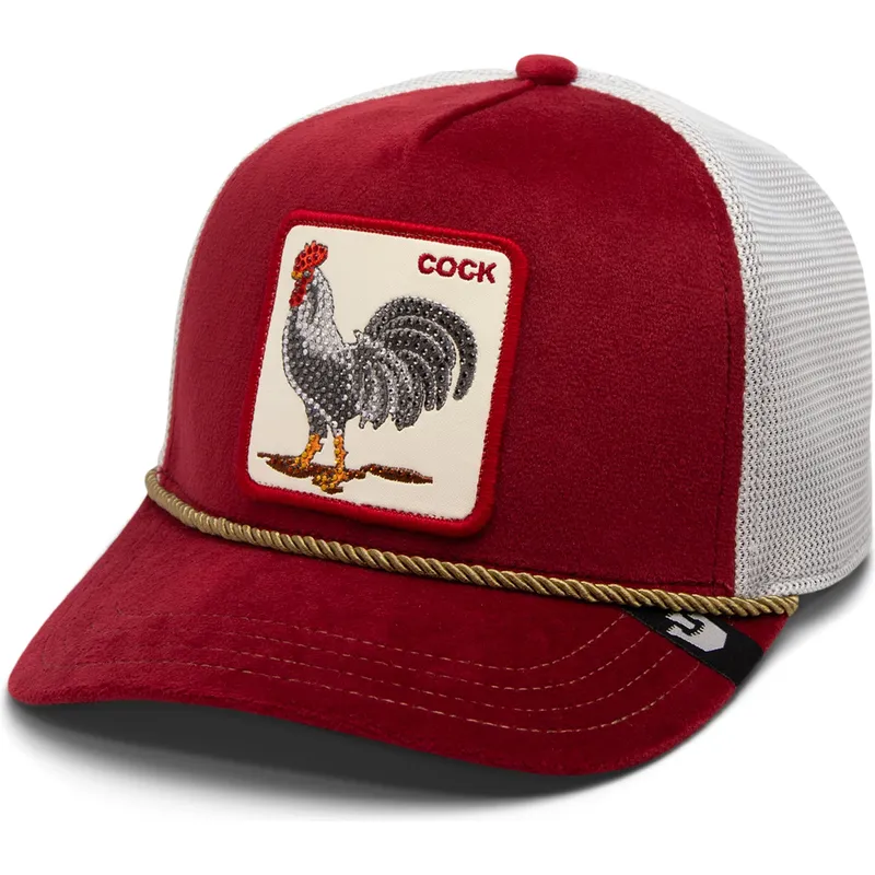 cappellino-trucker-rosso-e-bianco-gallo-cock-garnet-rooster-the-farm-jewel-tones-di-goorin-bros