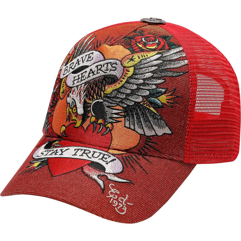rote-trucker-kappe-brave-hearts-von-ed-hardy