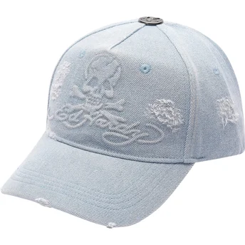 Gorra curva azul ajustable Denim Embossed Skull de Ed Hardy