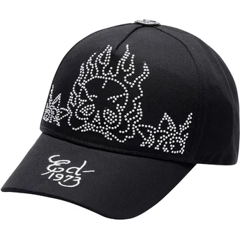 Cappellino curvo nero regolabile Flaming Skull di Ed Hardy