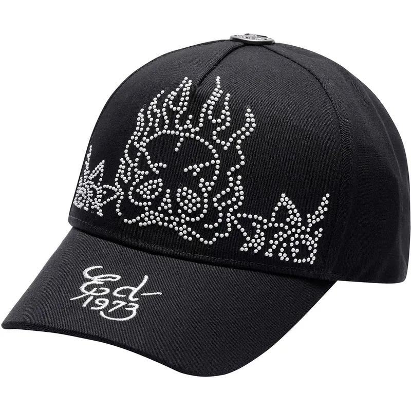 verstellbare-schwarze-kappe-mit-gebogenem-schirm-flaming-skull-von-ed-hardy