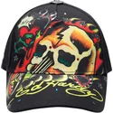 casquette-courbee-noire-ajustable-skull-chopper-ed-hardy