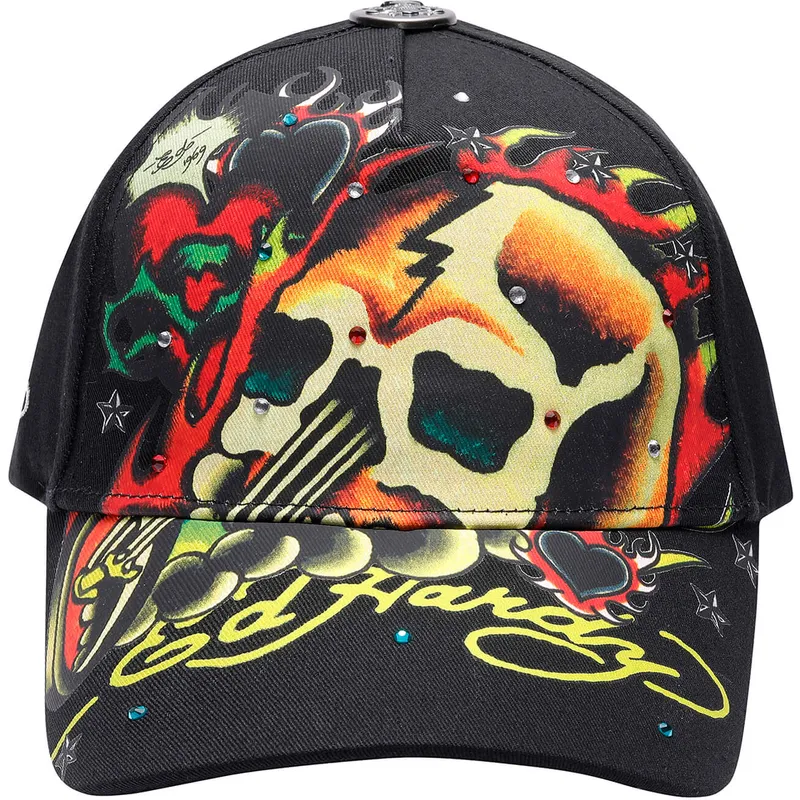 cappellino-curvo-nero-regolabile-skull-chopper-di-ed-hardy