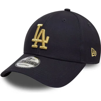 Gorra curva azul marino ajustable con logo dorado 9FORTY Metallic de Los Angeles Dodgers MLB de New Era