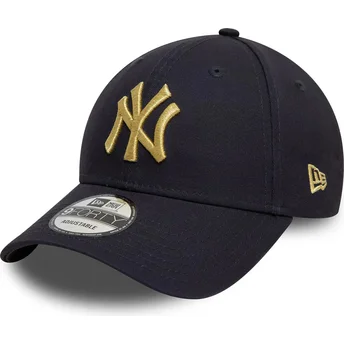 Gorra curva azul marino ajustable con logo dorado 9FORTY Metallic de New York Yankees MLB de New Era