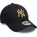 new-era-curved-brim-golden-logo-9forty-metallic-new-york-yankees-mlb-navy-blue-adjustable-cap