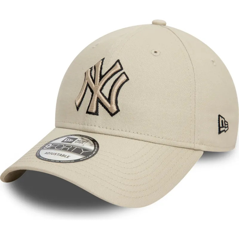 cappellino-curvo-beige-regolabile-con-logo-nero-9forty-team-outline-dei-new-york-yankees-mlb-di-new-era