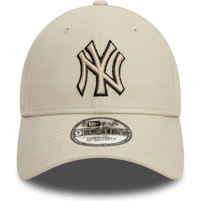 cappellino-curvo-beige-regolabile-con-logo-nero-9forty-team-outline-dei-new-york-yankees-mlb-di-new-era