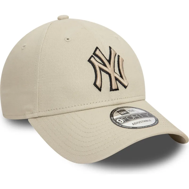 cappellino-curvo-beige-regolabile-con-logo-nero-9forty-team-outline-dei-new-york-yankees-mlb-di-new-era