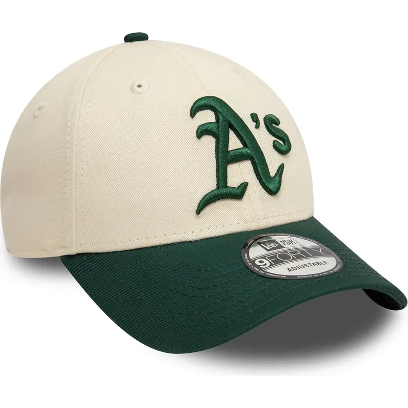 cappello-curvo-beige-e-verde-regolabile-9forty-colour-block-degli-oakland-athletics-mlb-di-new-era
