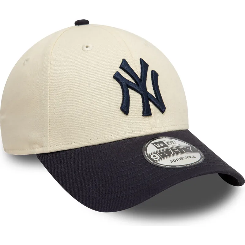 cappellino-curvo-beige-e-blu-navy-regolabile-9forty-colour-block-dei-new-york-yankees-mlb-di-new-era
