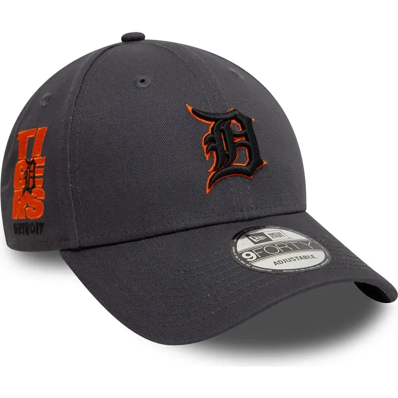 gra-justerbar-bojd-keps-med-orange-logotyp-9forty-side-patch-detroit-tigers-mlb-fran-new-era