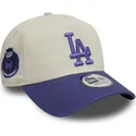 casquette-courbee-beige-et-violette-snapback-avec-logo-violet-9forty-a-frame-world-series-patch-los-angeles-dodgers-mlb-new-era