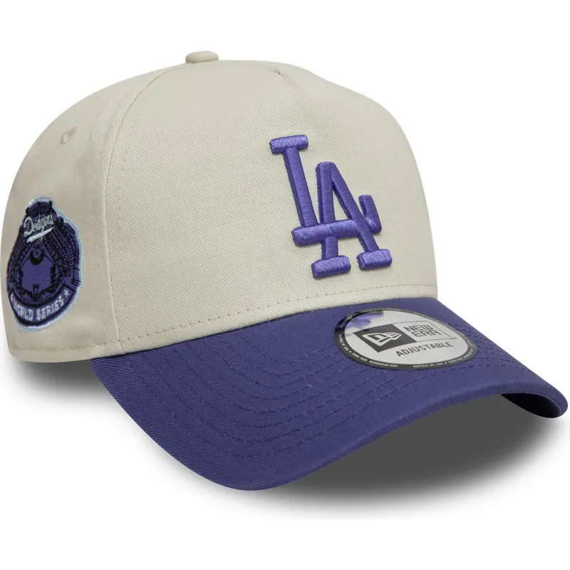 beige-och-lila-bojd-snapback-keps-med-lila-logotyp-9forty-a-frame-world-series-patch-av-los-angeles-dodgers-mlb-fran-new-era