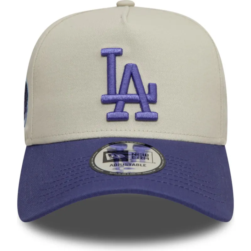 beige-och-lila-bojd-snapback-keps-med-lila-logotyp-9forty-a-frame-world-series-patch-av-los-angeles-dodgers-mlb-fran-new-era