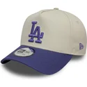 casquette-courbee-beige-et-violette-snapback-avec-logo-violet-9forty-a-frame-world-series-patch-los-angeles-dodgers-mlb-new-era