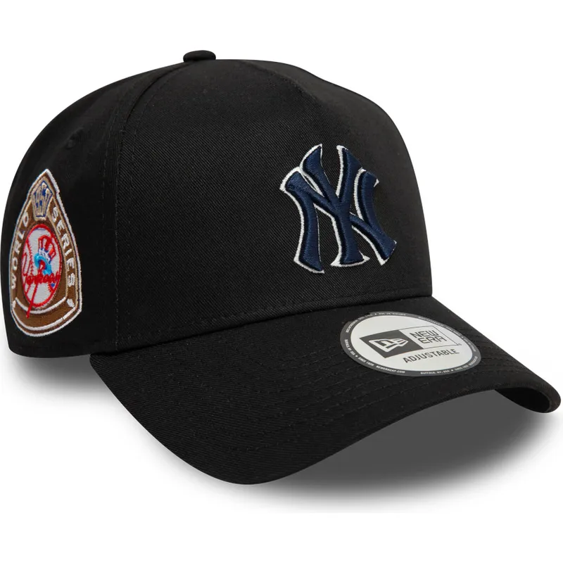 schwarze-gebogene-snapback-kappe-mit-marineblauem-logo-9forty-a-frame-world-series-patch-der-new-york-yankees-mlb-von-new-era