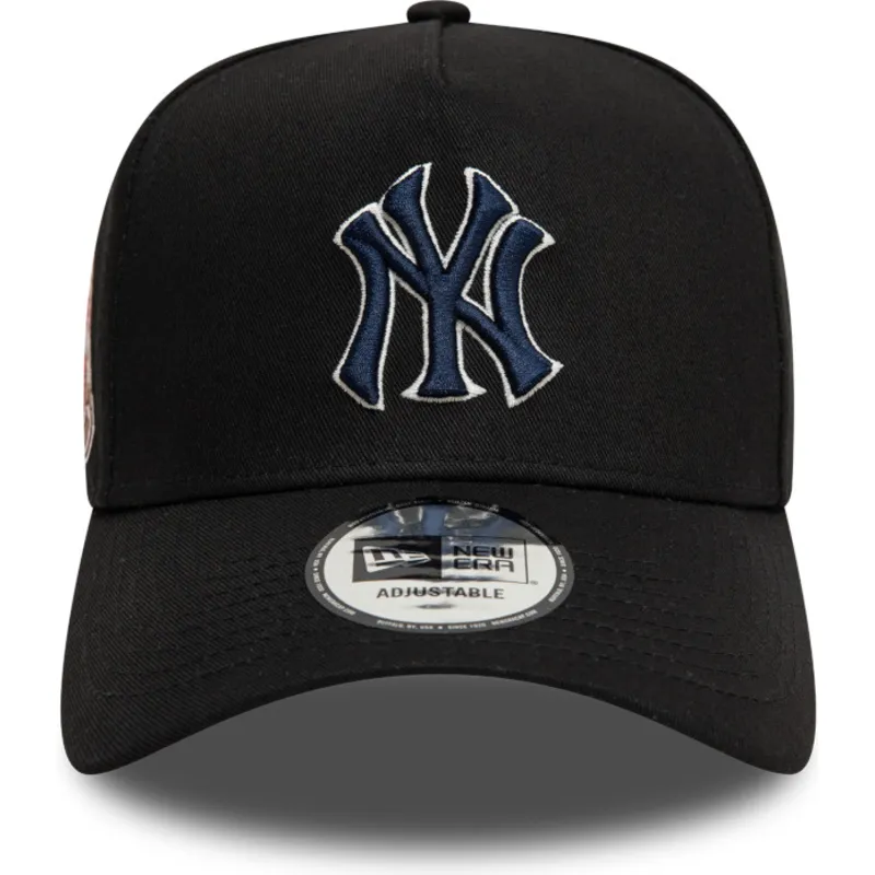 schwarze-gebogene-snapback-kappe-mit-marineblauem-logo-9forty-a-frame-world-series-patch-der-new-york-yankees-mlb-von-new-era